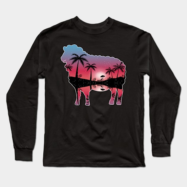 Sheep Beautiful Sunset Beach Palm Tree Long Sleeve T-Shirt by jrgmerschmann